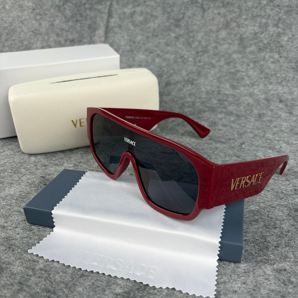 Bold Shield Sunglasses - Oversized Red Frame UV Protection Eyewear