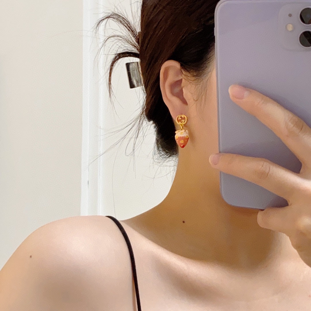 18K Double Gucci Strawberry Earrings