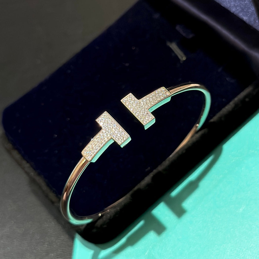 18K Tiffany Wide Diamond Wire Bracelet