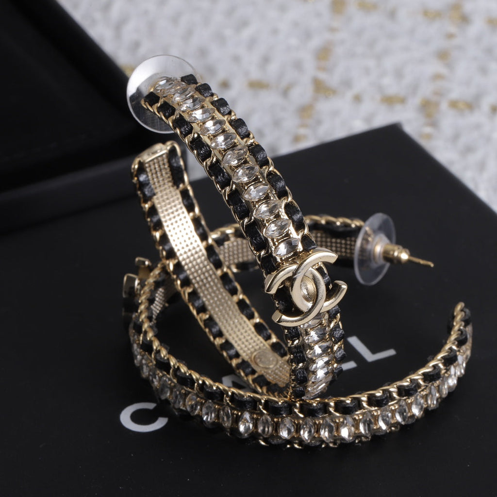 18K  Chanel Leather Chain Earrings